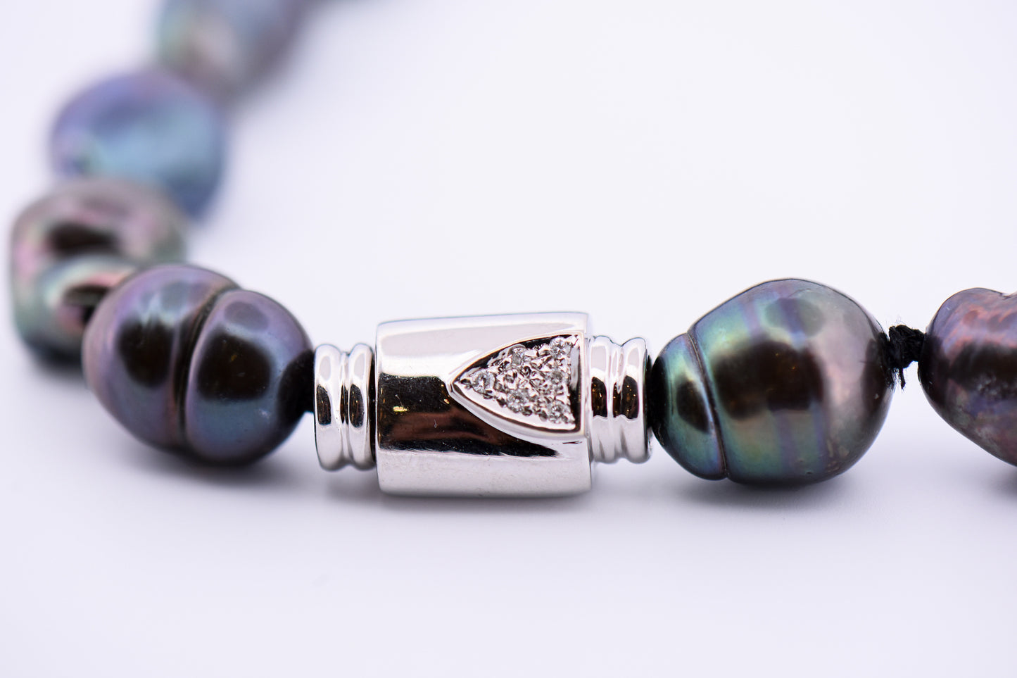 Large Baroque Tahitian Pearl Strand on 18k White Gold & Diamond Clasp