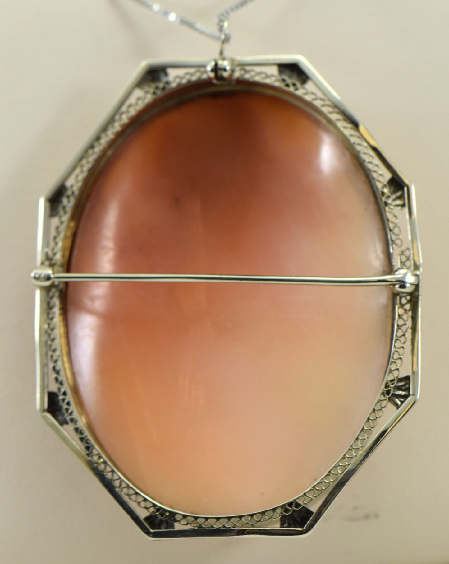 Art Deco Shell Cameo of St George in White Gold "Knight Slaying Dragon"