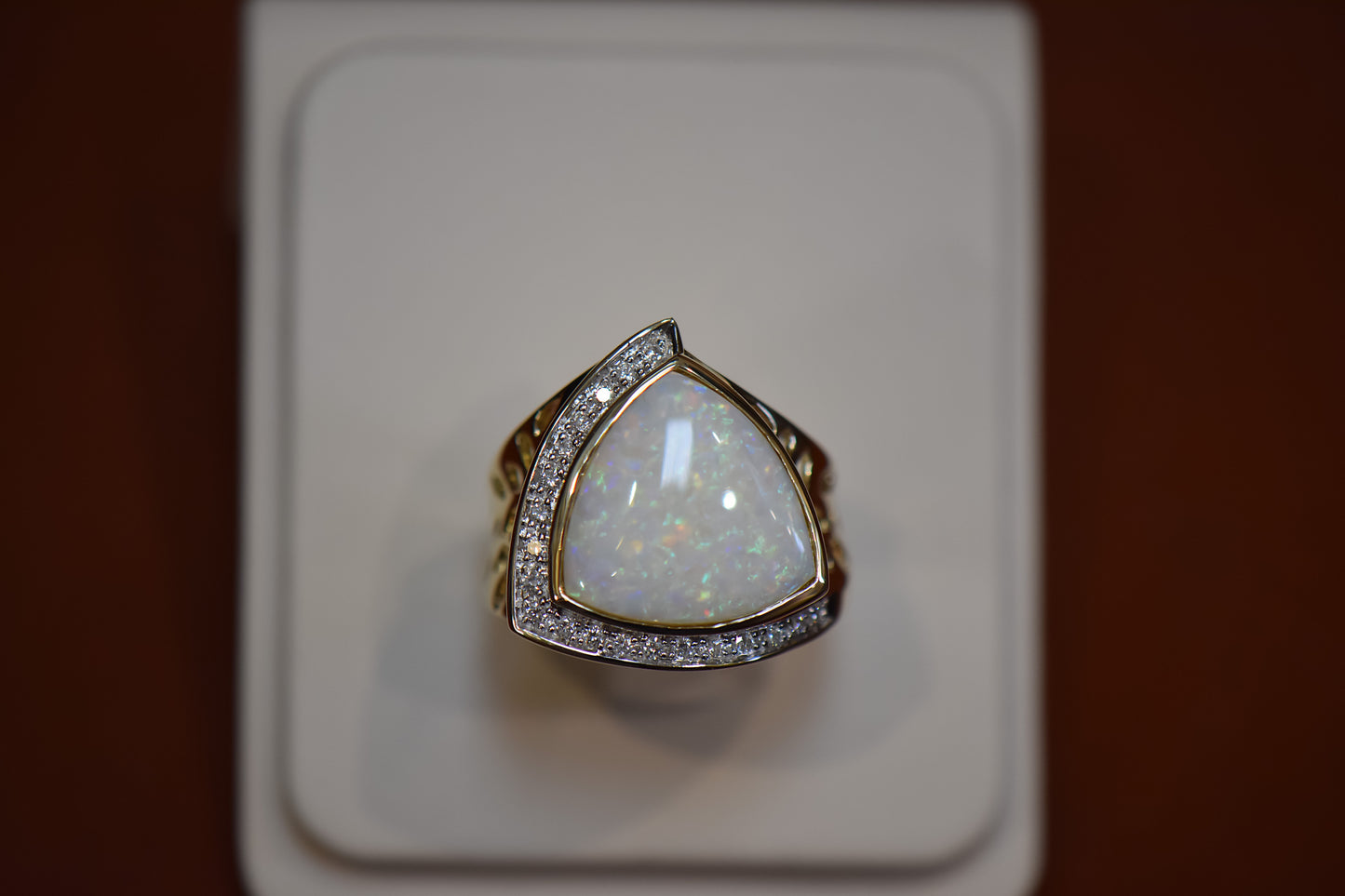 Large Triangular Australian Opal & Diamond Cocktail Ring