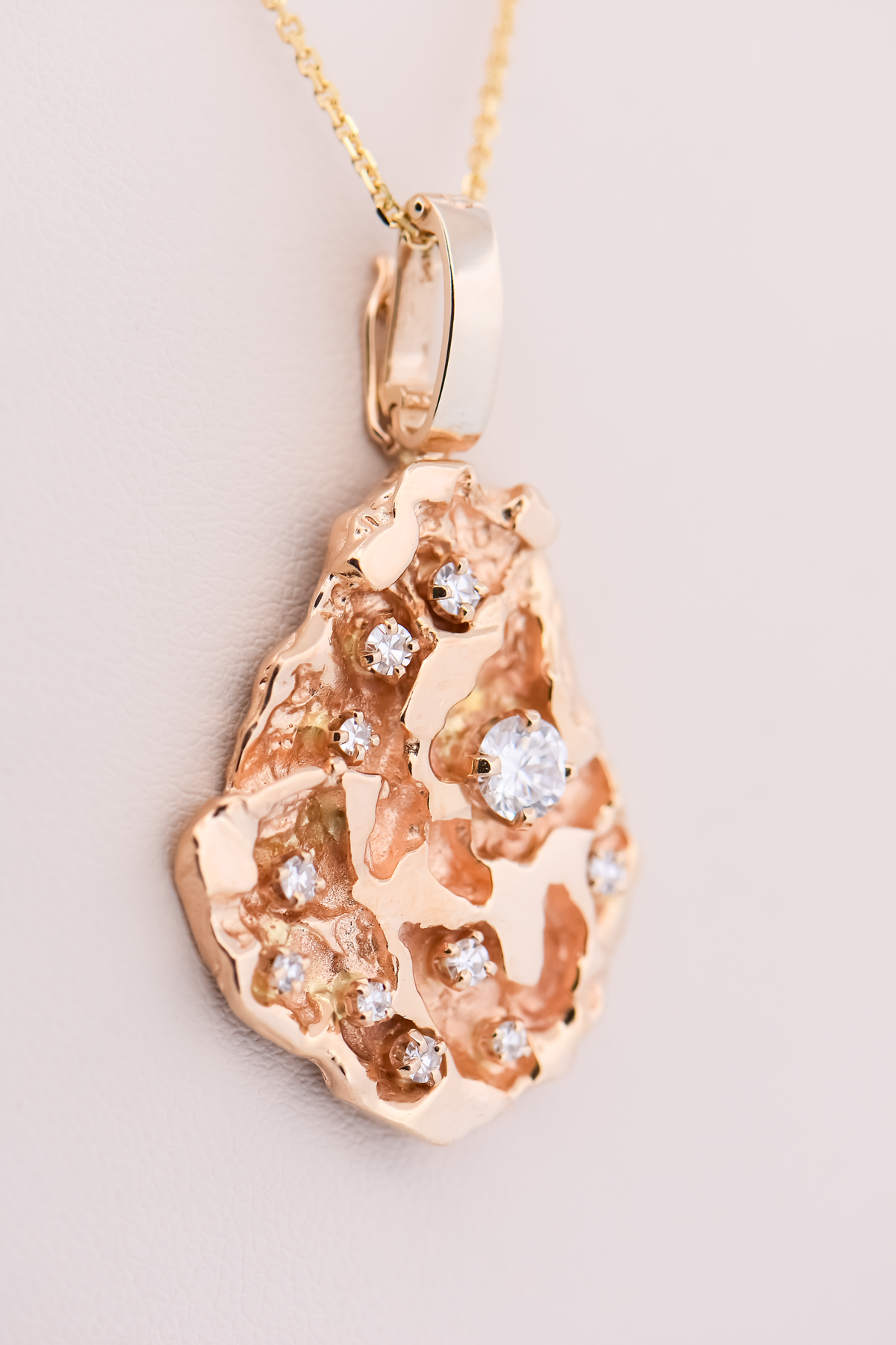 Large Vintage Poured Gold Nugget Pendant with Diamond Accents
