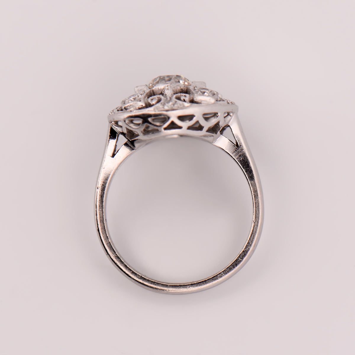 Late Art Deco Round Diamond Filigree Ring- Bombe Style