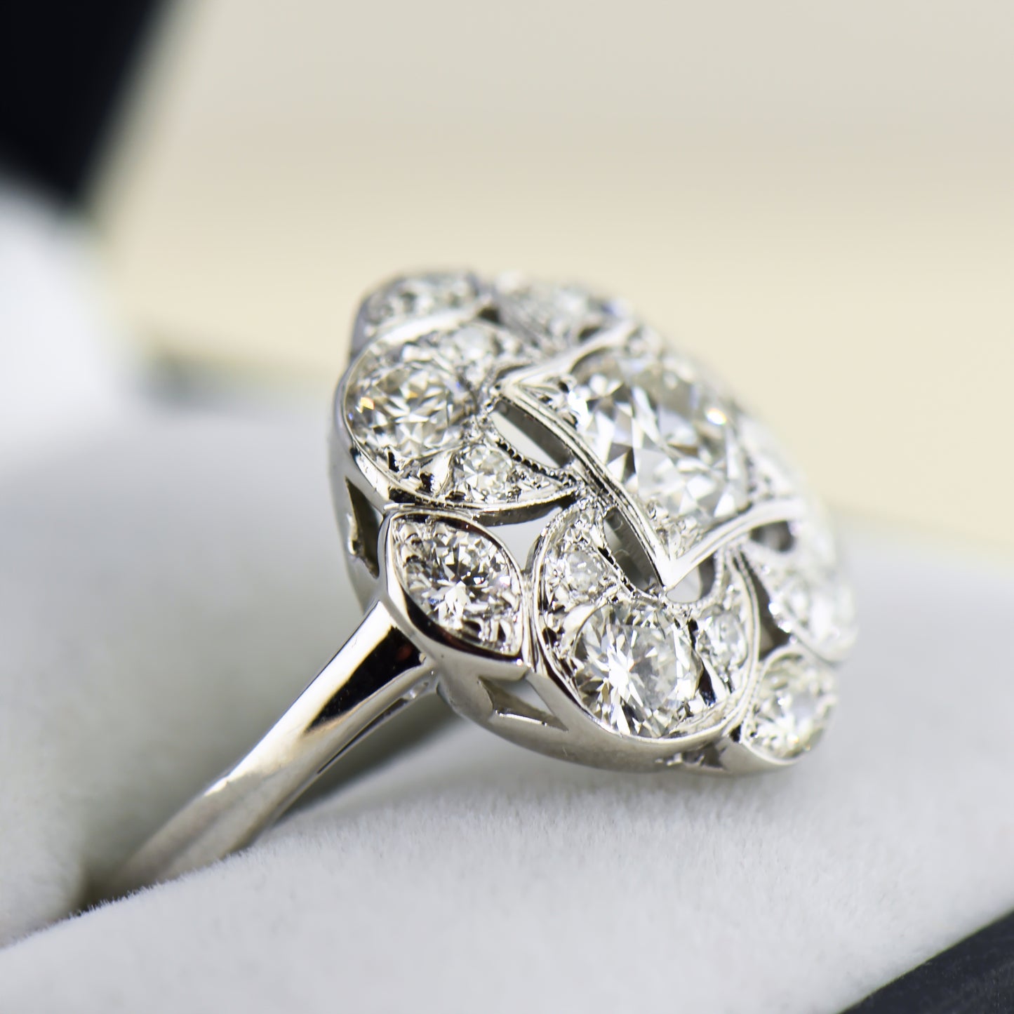 Late Art Deco White Gold & Diamond Quatrefoil Ring