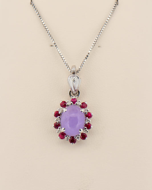 Lavender Jade Enhancer Pendant with Ruby & Diamond Halo