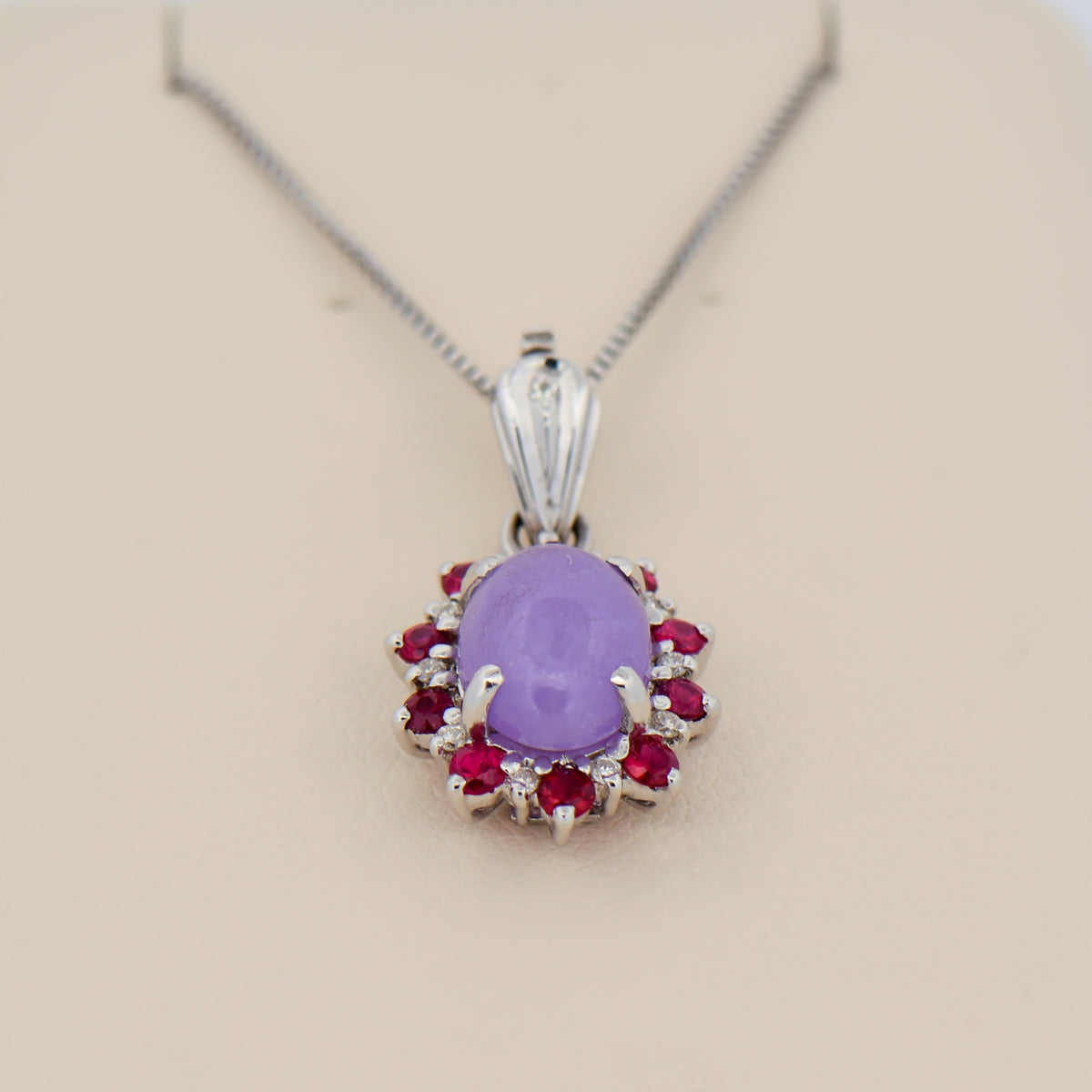Lavender Jade Enhancer Pendant with Ruby & Diamond Halo