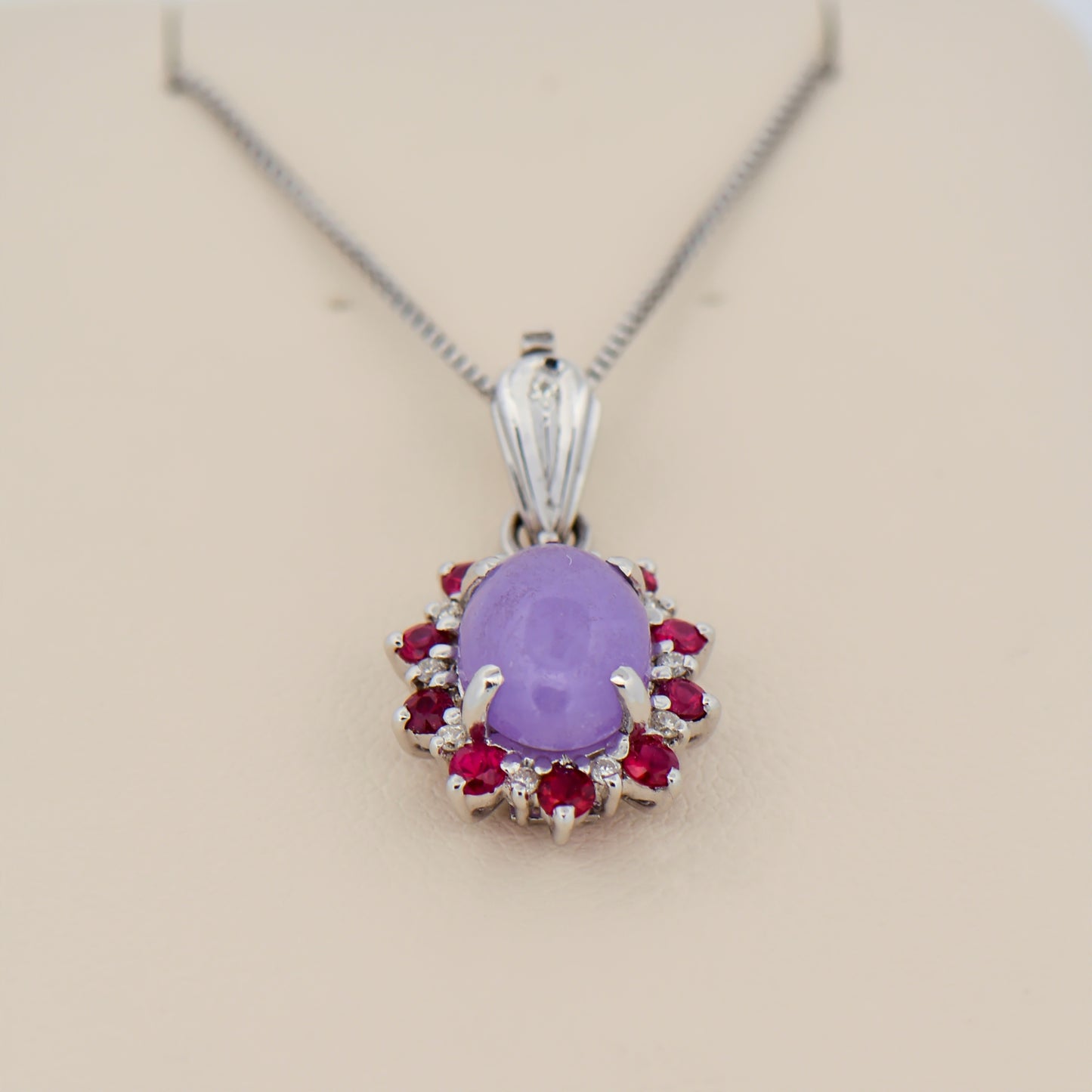 Lavender Jade Enhancer Pendant with Ruby & Diamond Halo