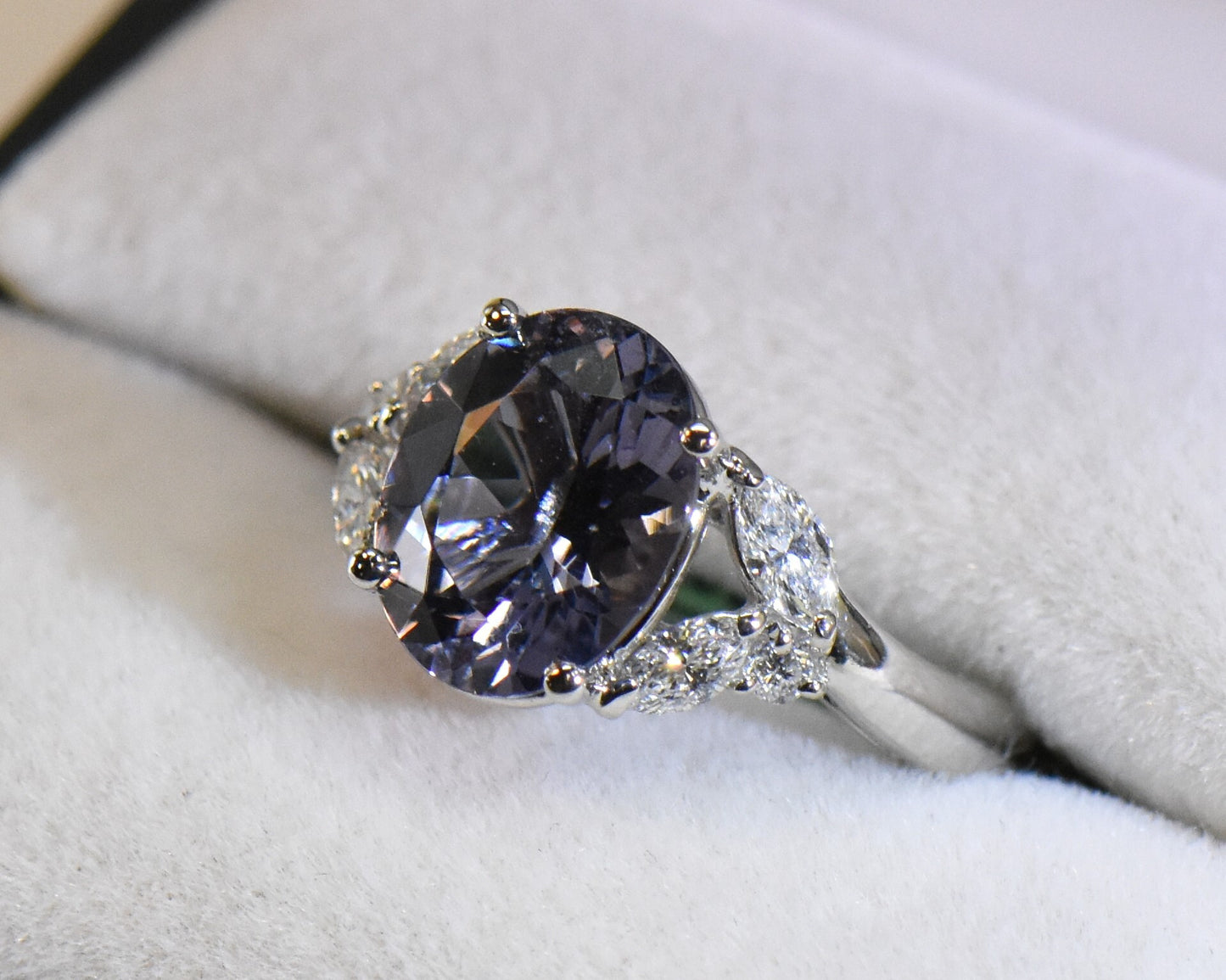 Custom Platinum Ring with Blue-Violet Color Shift Spinel