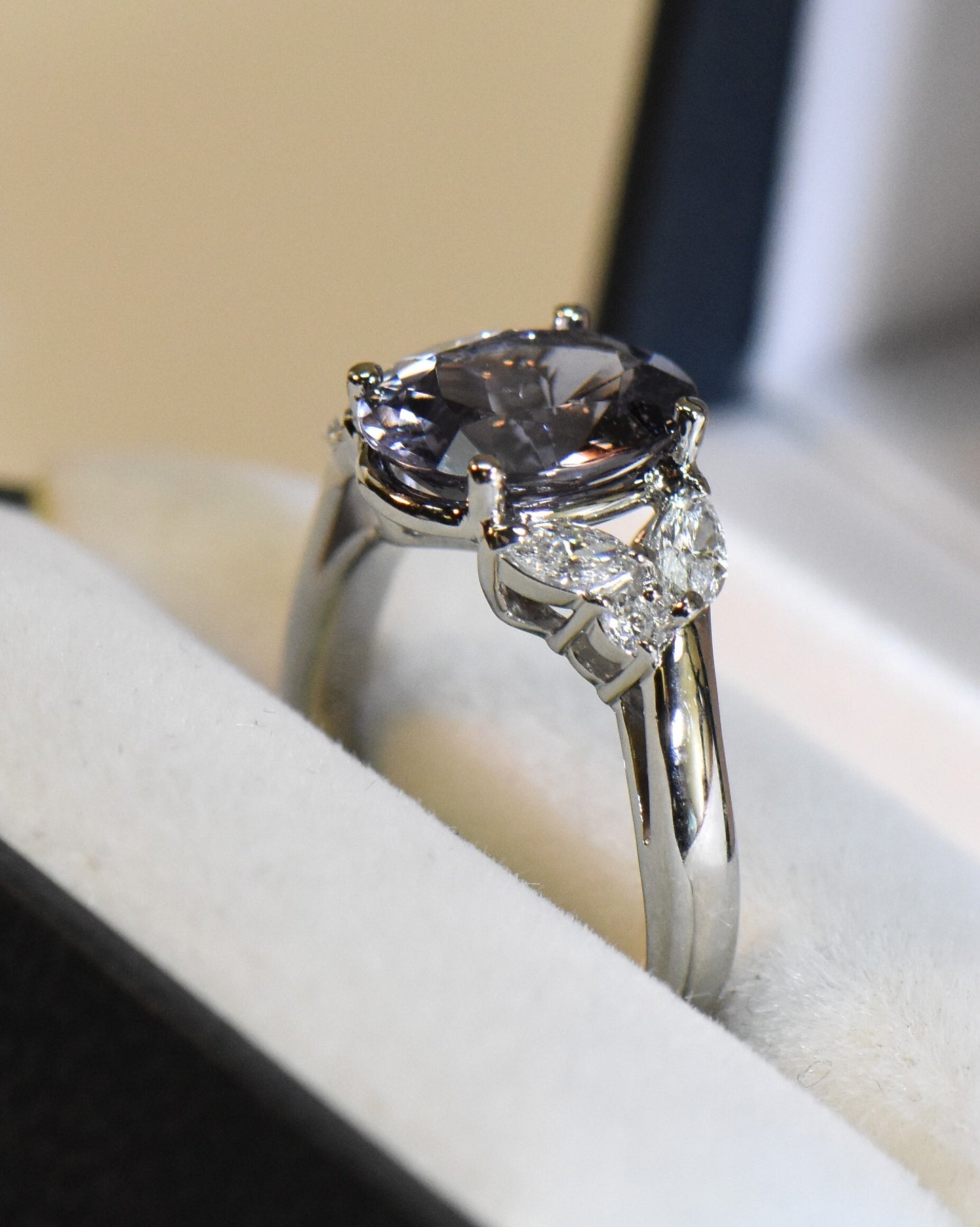 Custom Platinum Ring with Blue-Violet Color Shift Spinel