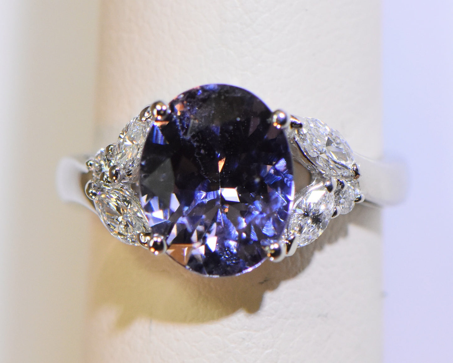 Custom Platinum Ring with Blue-Violet Color Shift Spinel