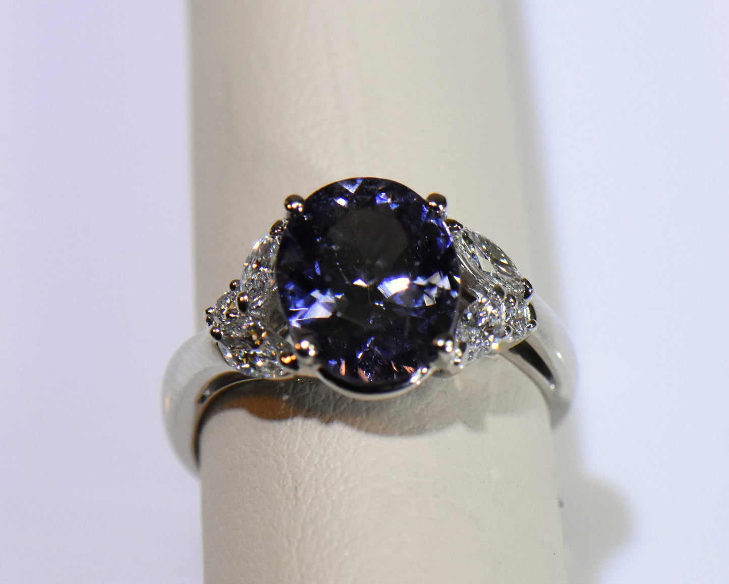 Custom Platinum Ring with Blue-Violet Color Shift Spinel