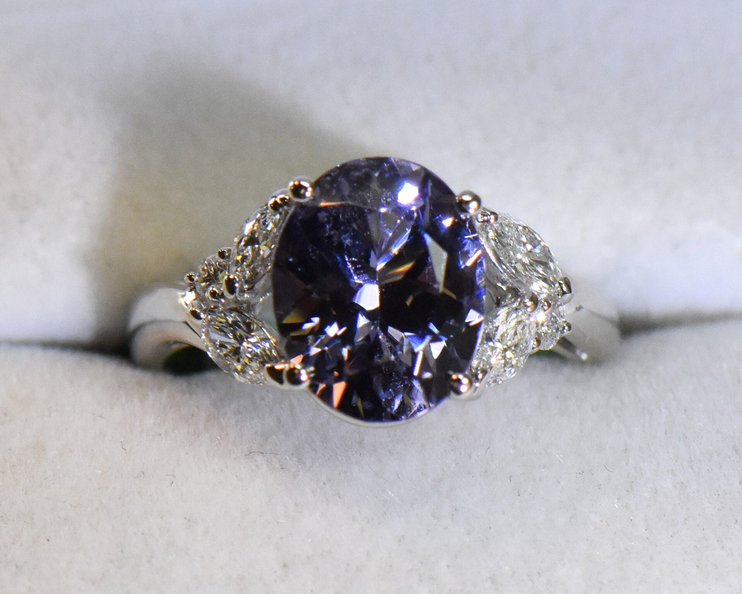 Custom Platinum Ring with Blue-Violet Color Shift Spinel