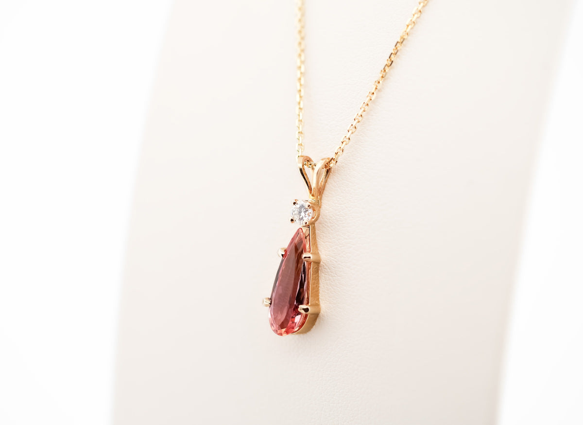Long Pear Shape Imperial Topaz Pendant with Rare Orange-Pink Color