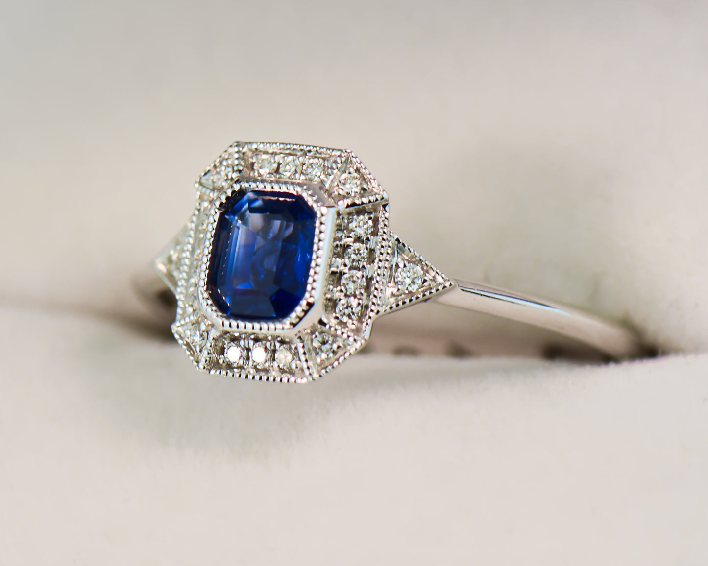 Low-Profile Bezel Set Sapphire & Diamond Engagement Ring