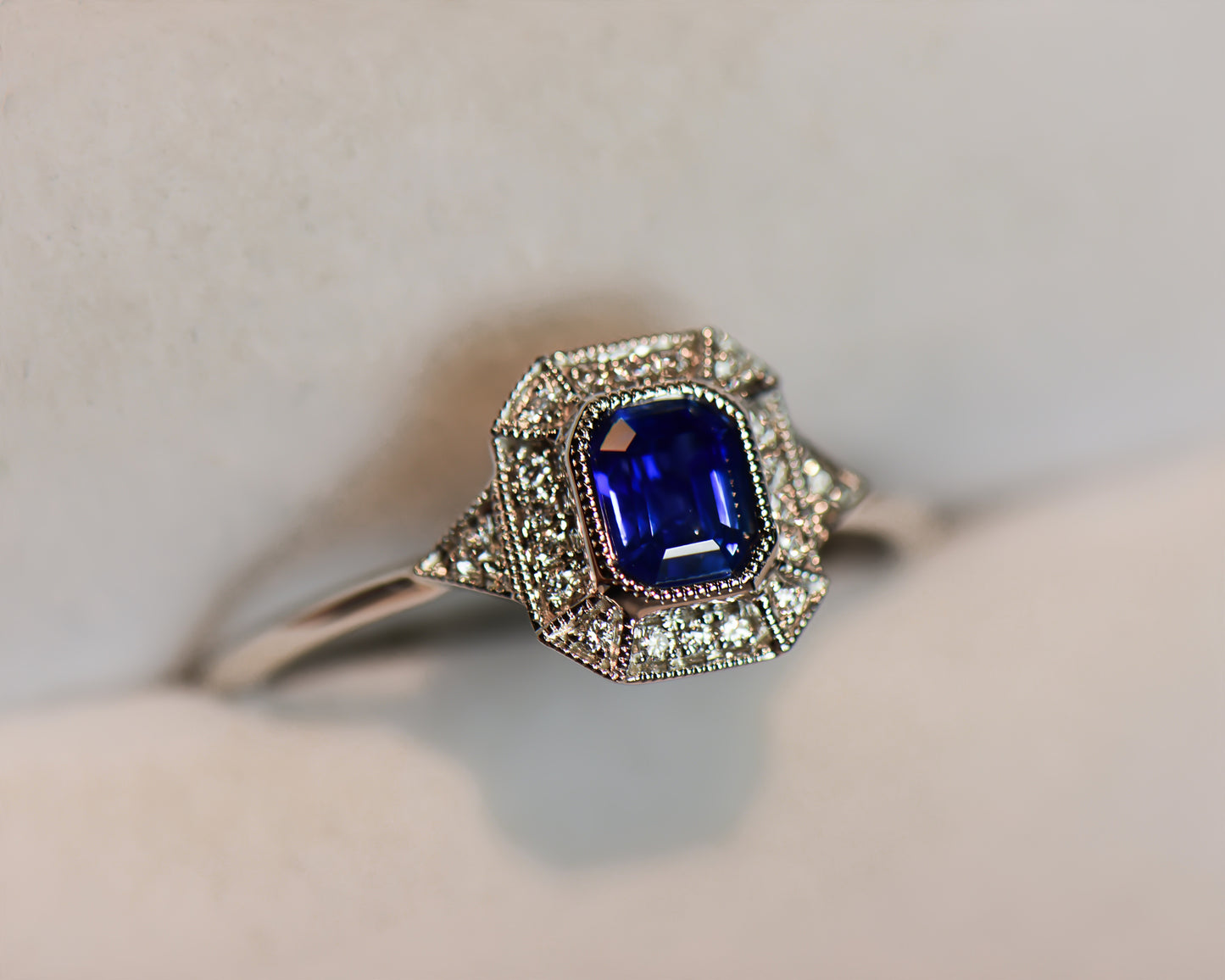 Low-Profile Bezel Set Sapphire & Diamond Engagement Ring