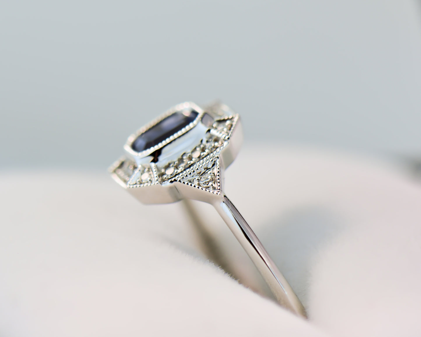 Low-Profile Bezel Set Sapphire & Diamond Engagement Ring