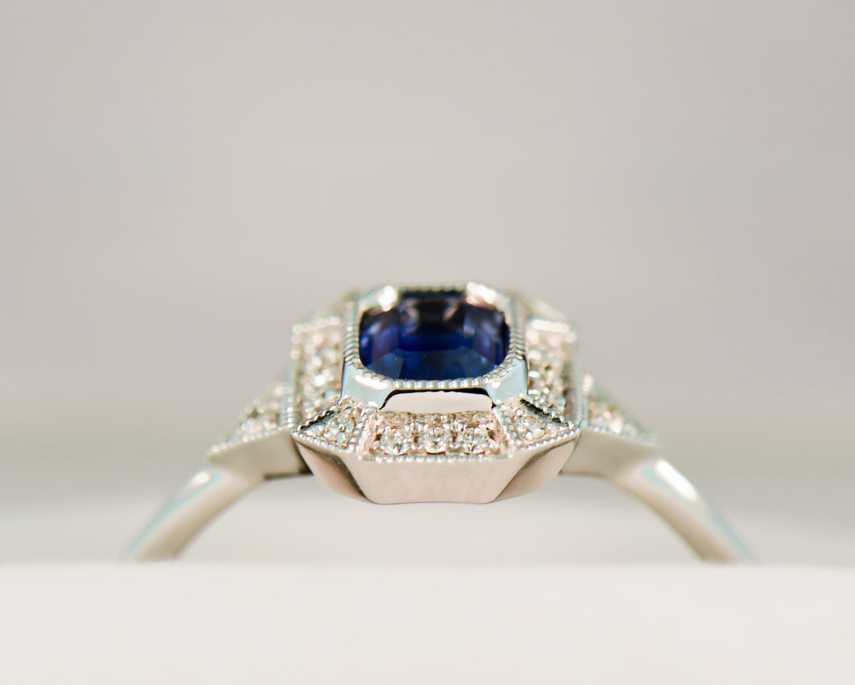 Low-Profile Bezel Set Sapphire & Diamond Engagement Ring