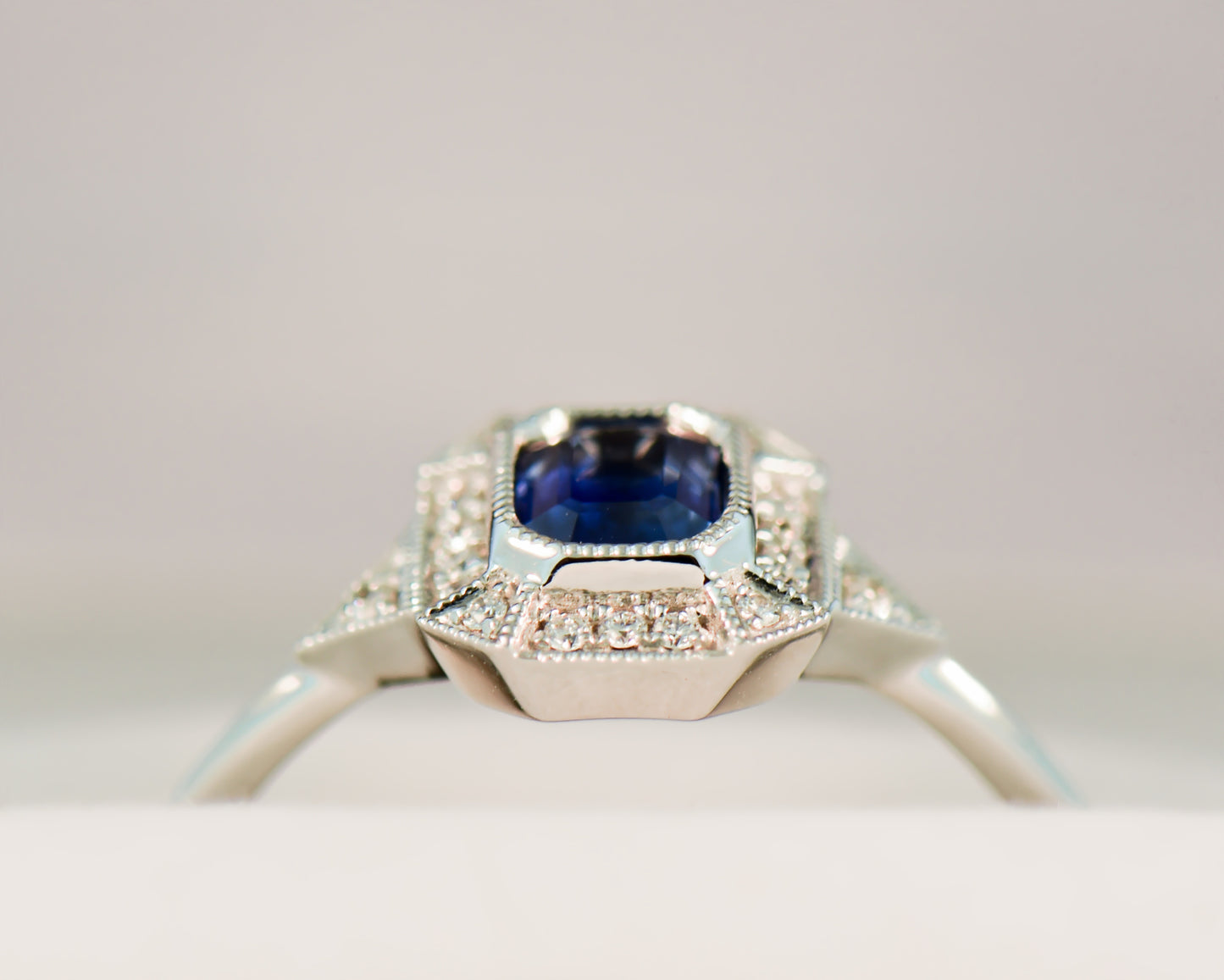 Low-Profile Bezel Set Sapphire & Diamond Engagement Ring