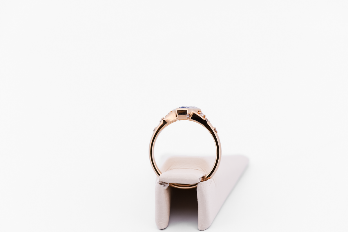 Low-Profile Engagement Ring with Periwinkle Sapphire Hexagon Bezel-Set in Yellow Gold