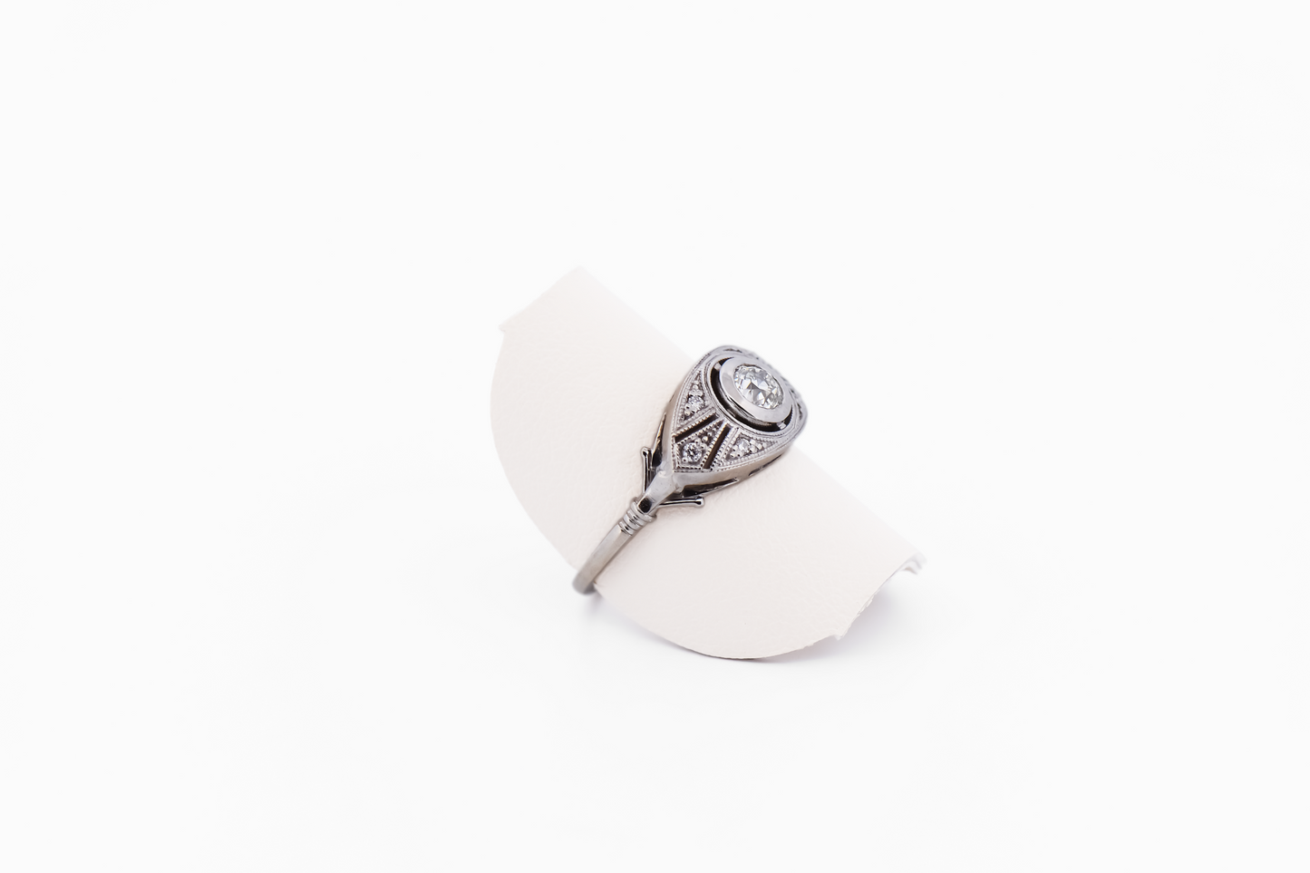 Low Profile Vintage Navette Ring with Bezel Set Old European Cut Diamond