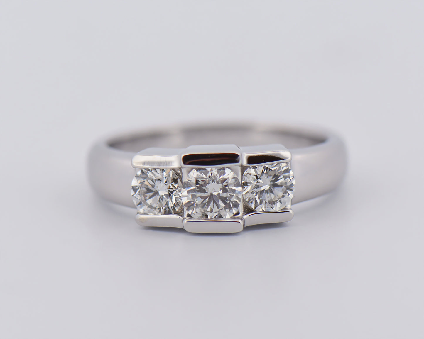 Low-Profile White Gold & Diamond 3-Stone Ring