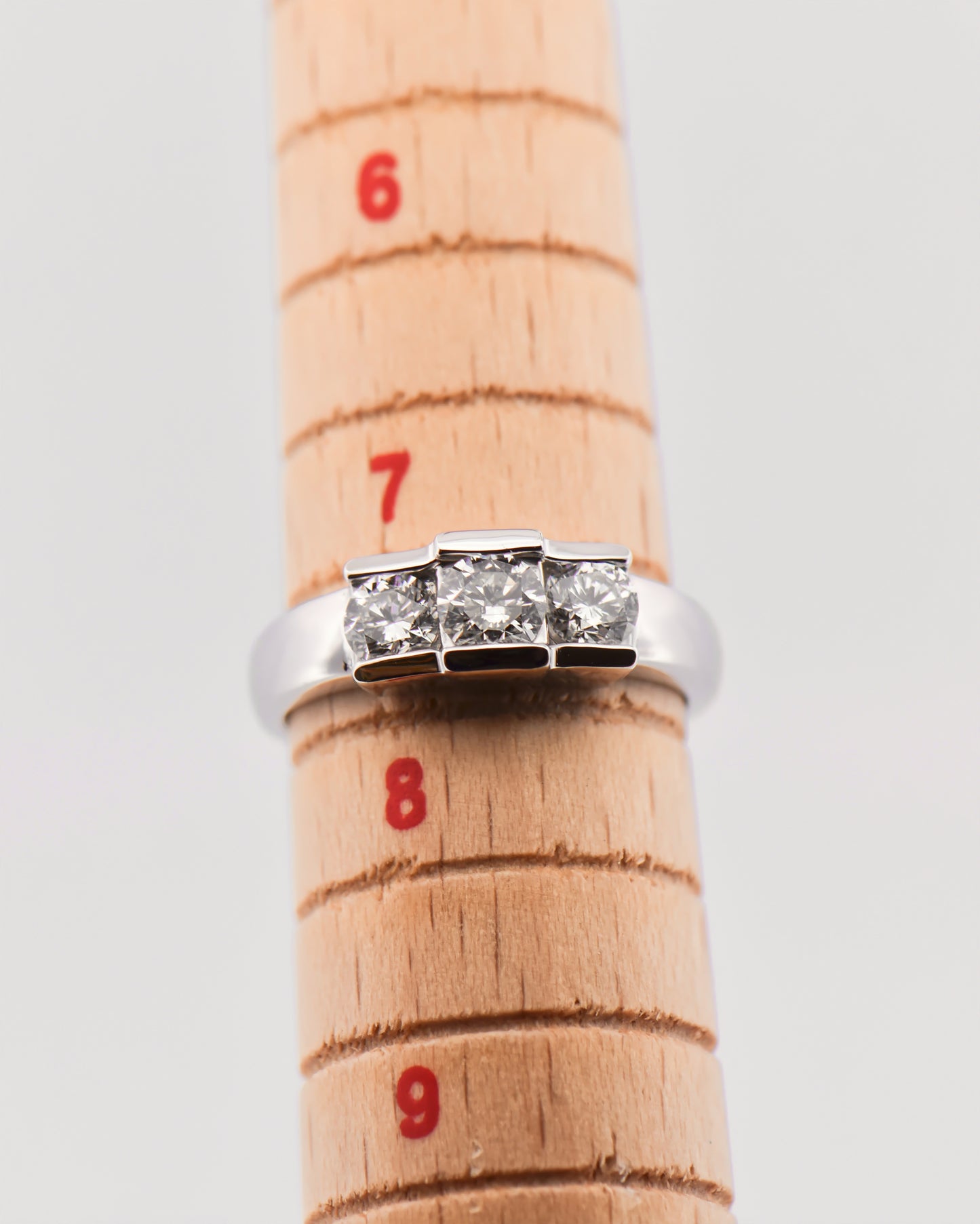Low-Profile White Gold & Diamond 3-Stone Ring