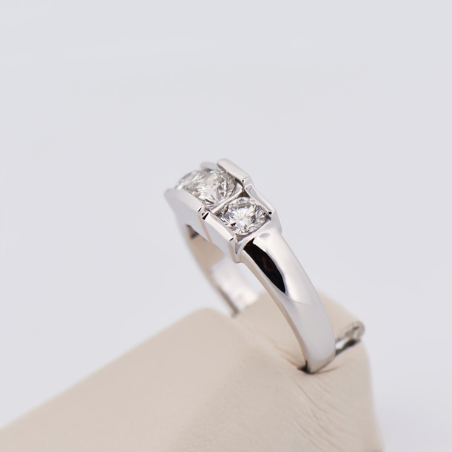 Low-Profile White Gold & Diamond 3-Stone Ring