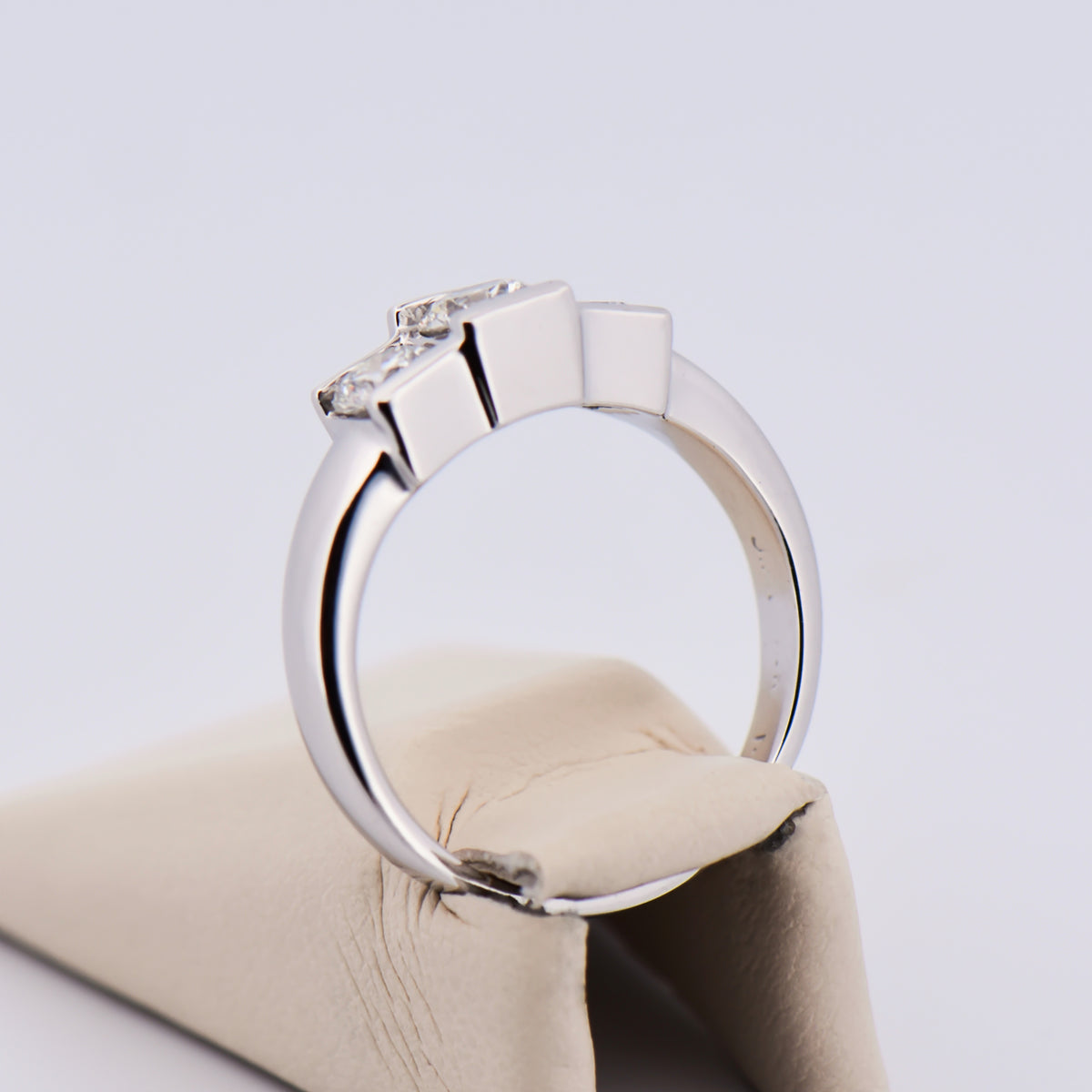 Low-Profile White Gold & Diamond 3-Stone Ring