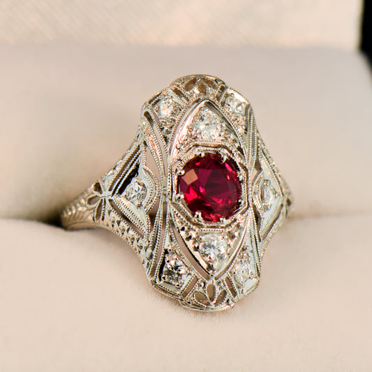 Magnificent Art Deco Dinner Ring with 1ct No Heat Ruby