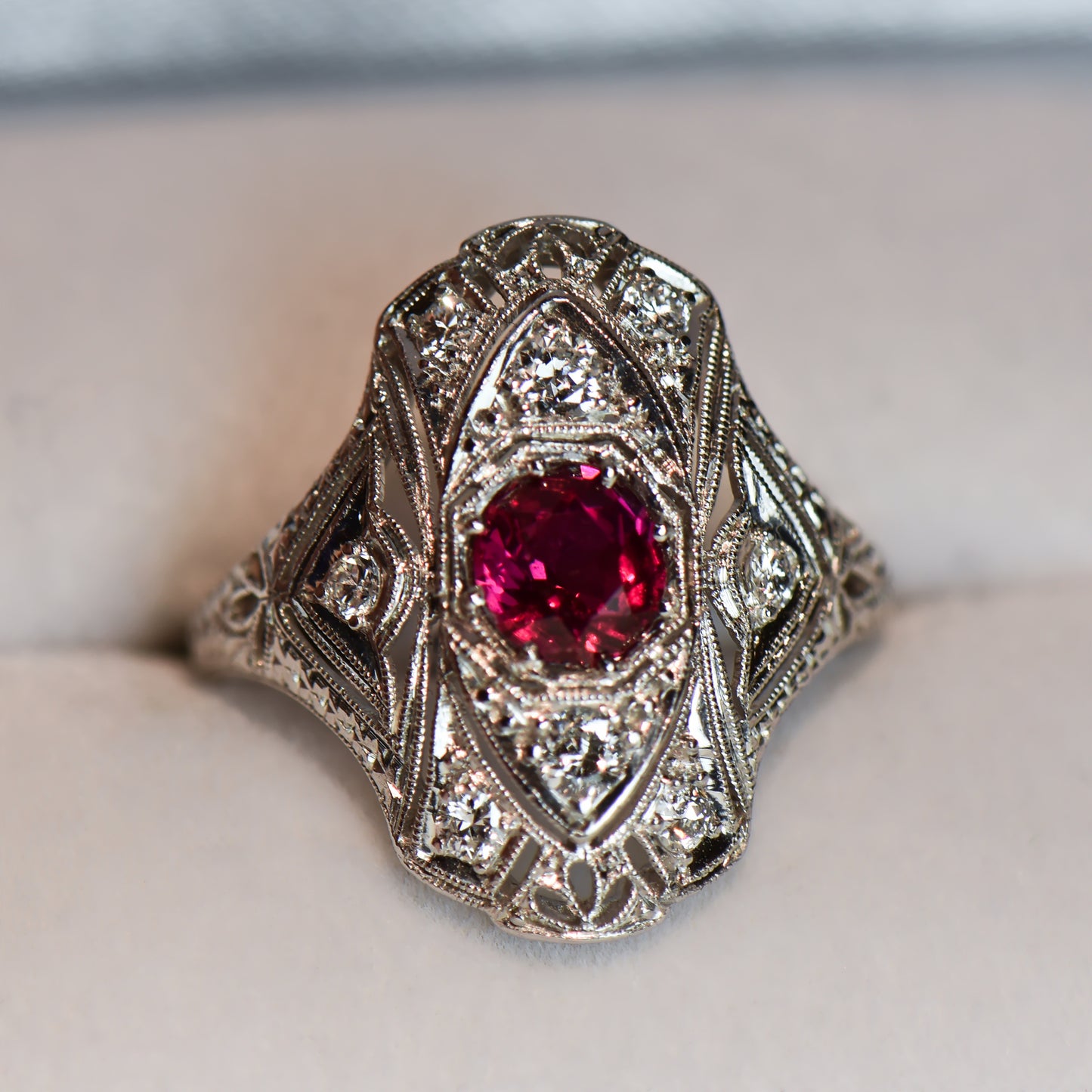 Magnificent Art Deco Dinner Ring with 1ct No Heat Ruby