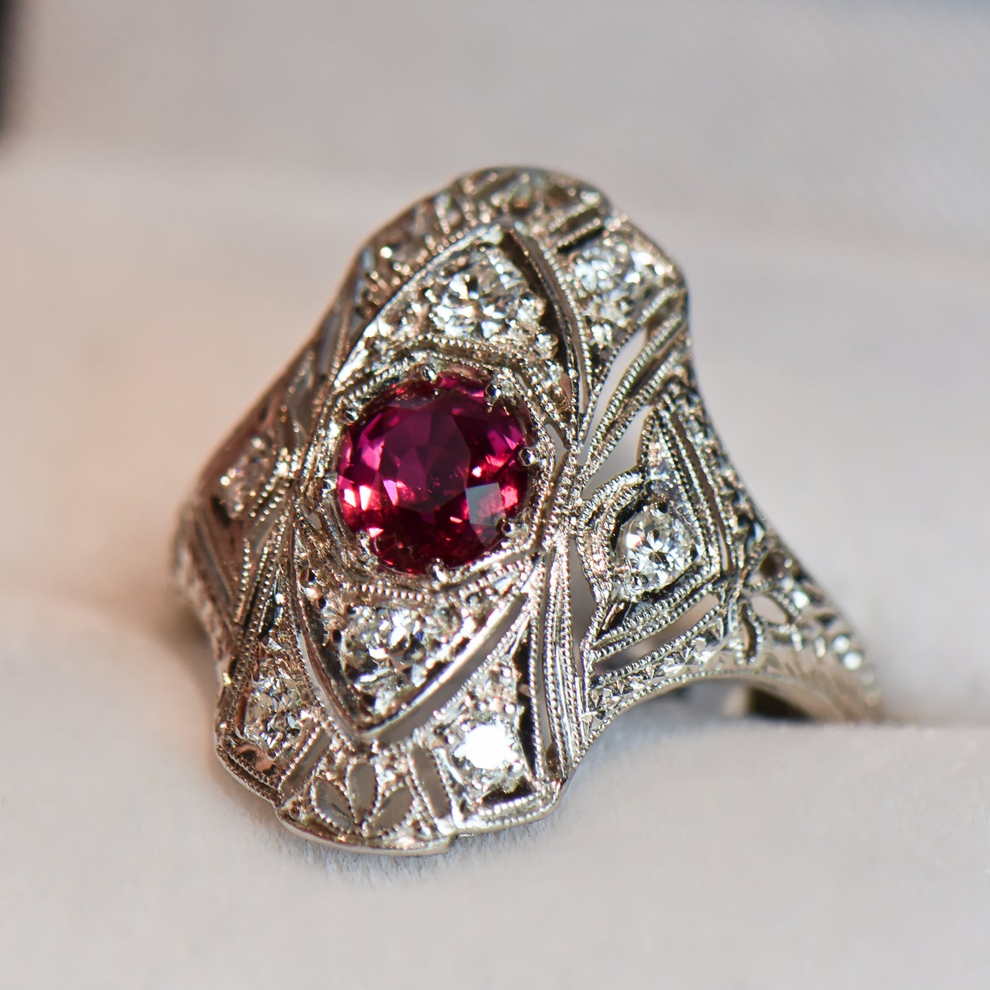 Magnificent Art Deco Dinner Ring with 1ct No Heat Ruby