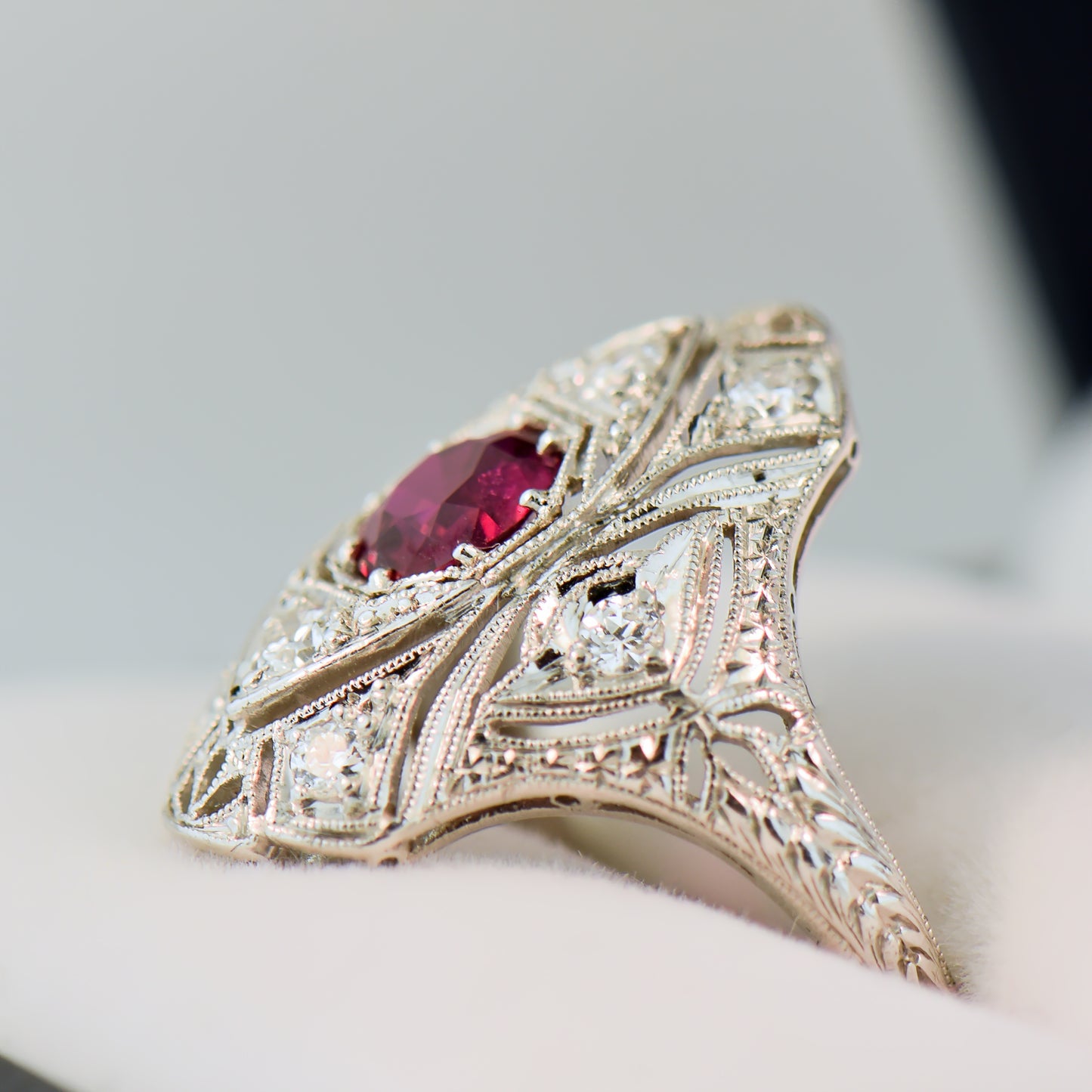 Magnificent Art Deco Dinner Ring with 1ct No Heat Ruby