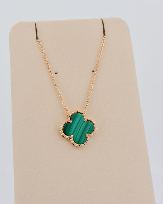 Malachite Alhambra Style Necklace in Yellow Gold
