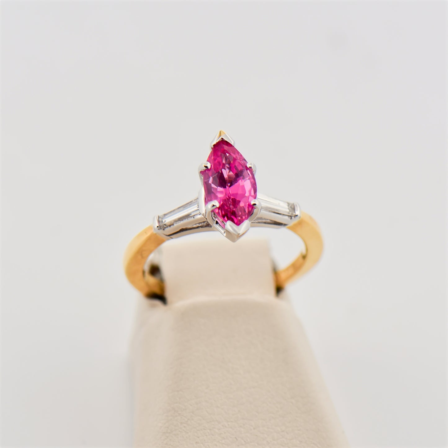 Marquise Pink Sapphire and Diamond Ring in Two-Tone Gold