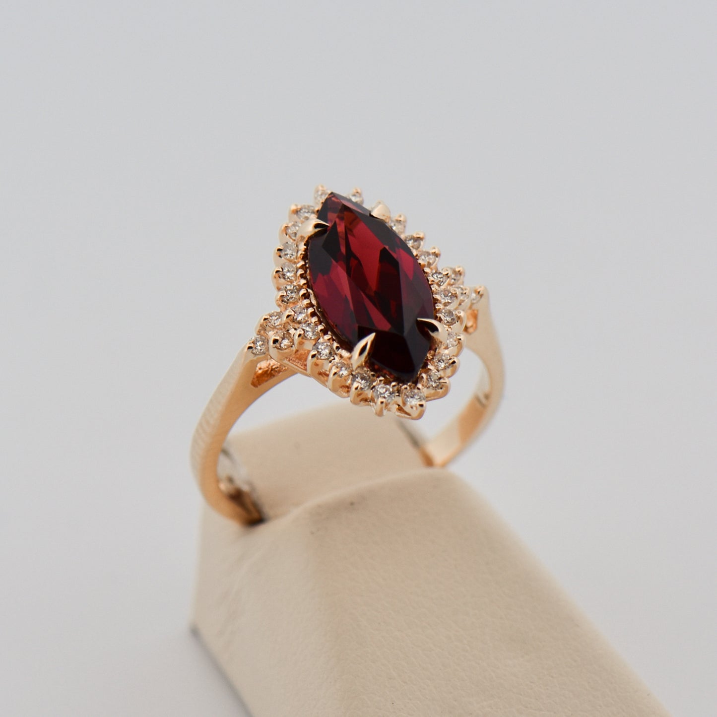 Vintage Halo Ring with Marquise Red Garnet & Diamonds
