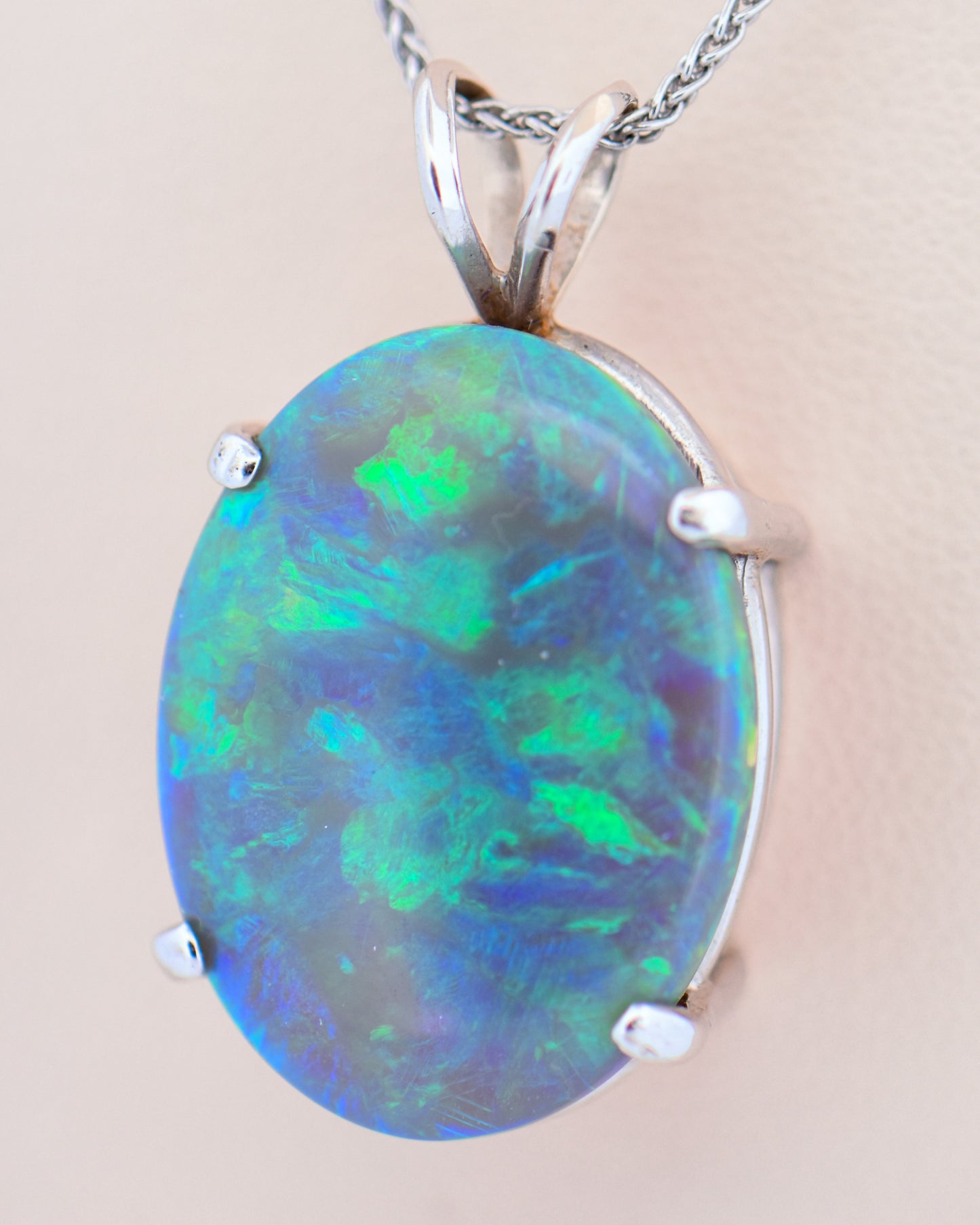 Huge Peacock Hued Black Opal Solitaire Pendant