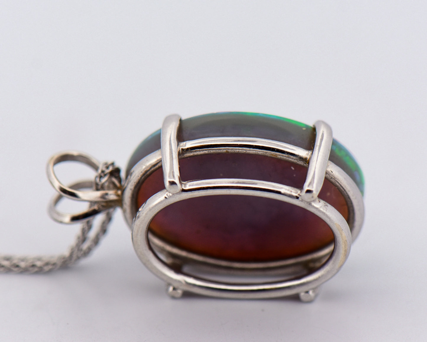 Huge Peacock Hued Black Opal Solitaire Pendant