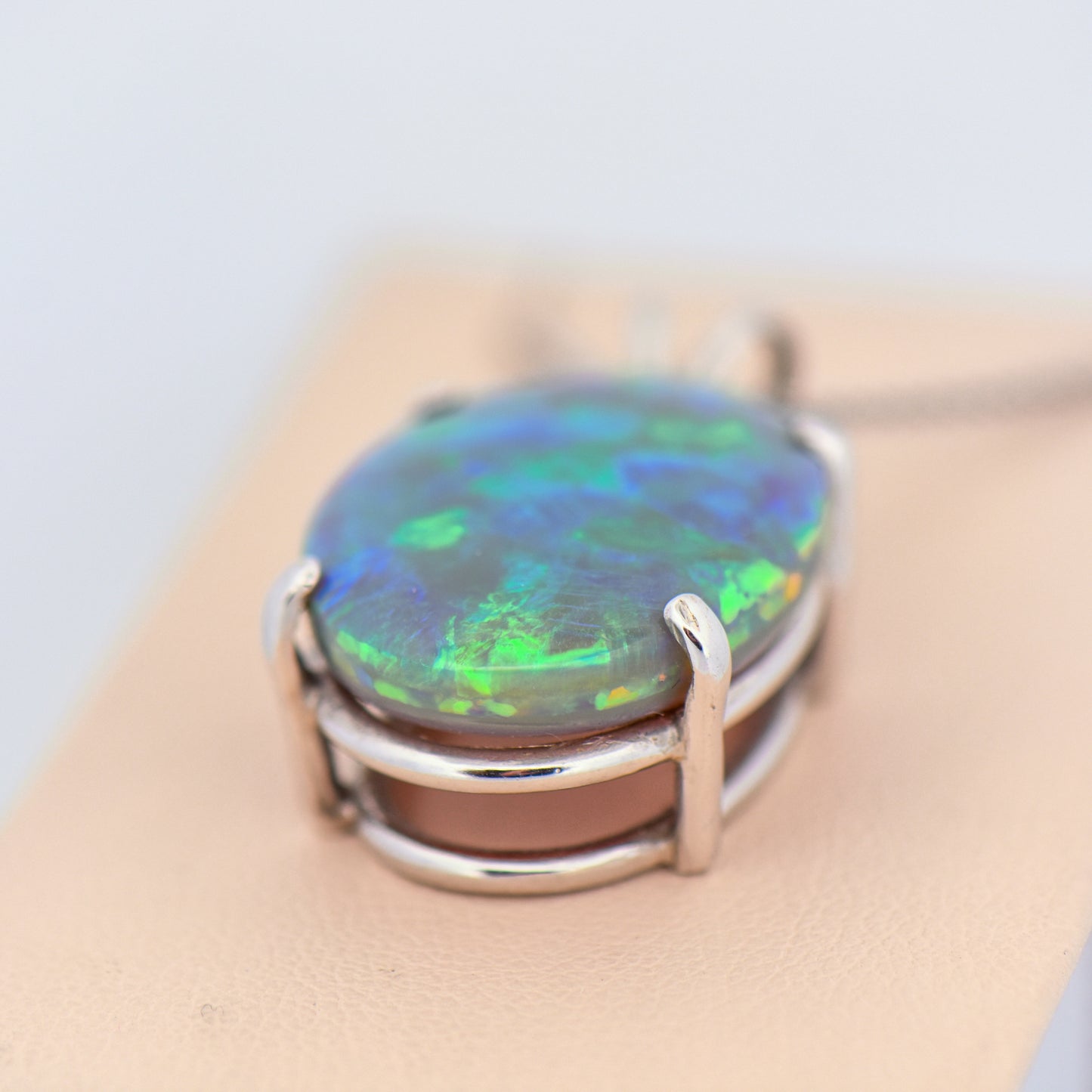 Huge Peacock Hued Black Opal Solitaire Pendant