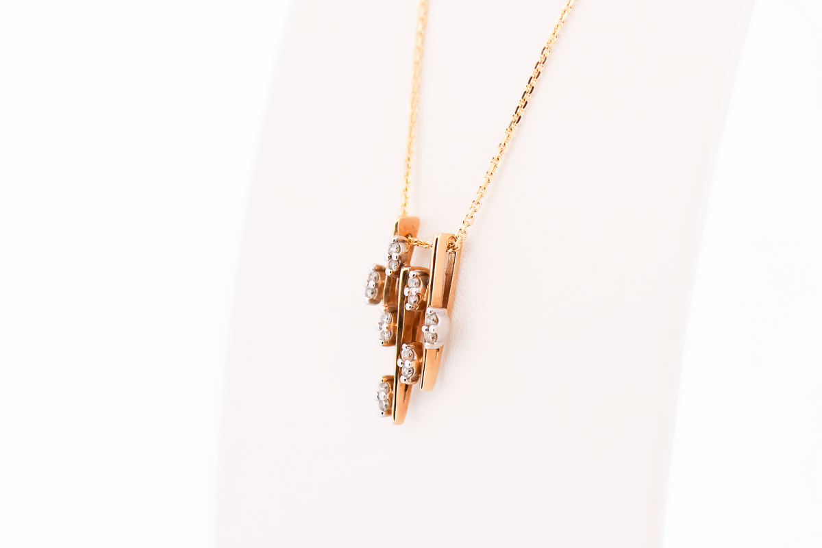 Mid Century Brutalist Gold & Diamond Pendant - "Icicles"