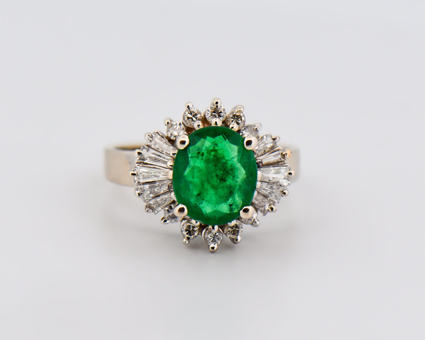 Mid-Century Emerald & Diamond Ballerina Ring