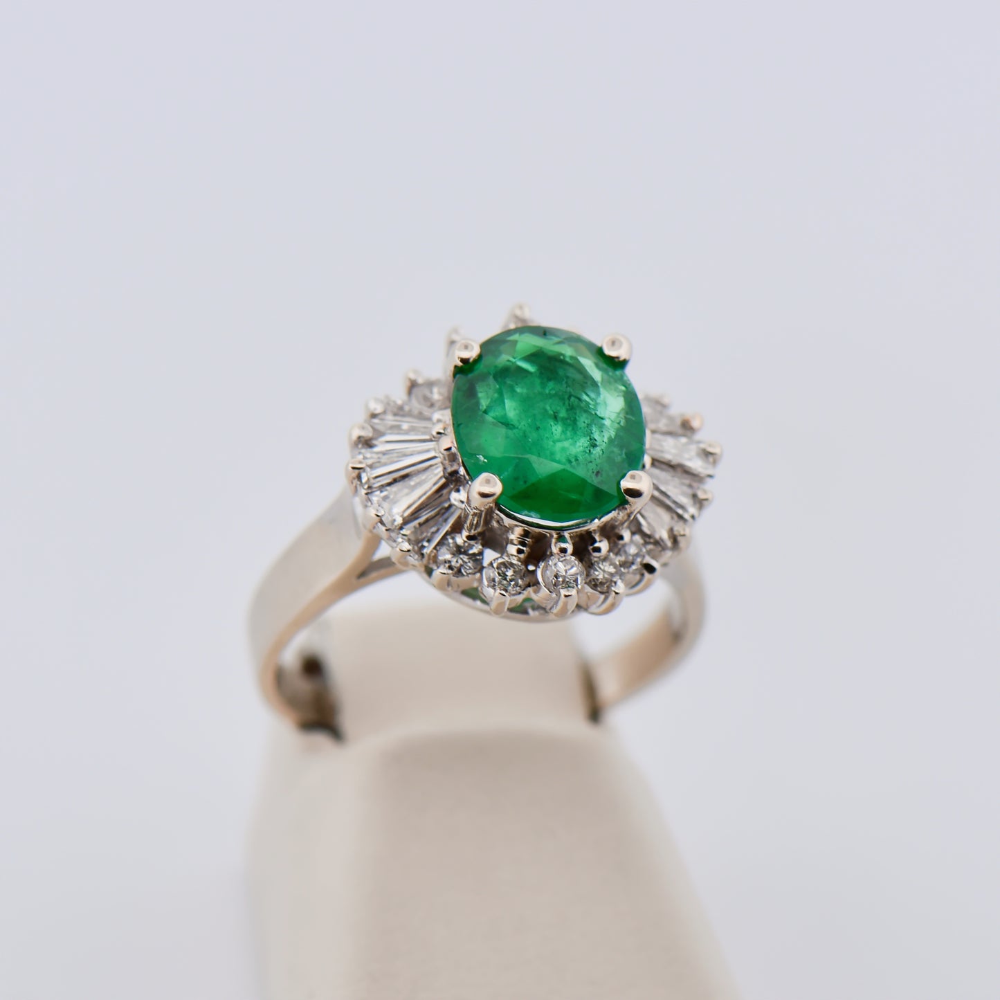 Mid-Century Emerald & Diamond Ballerina Ring