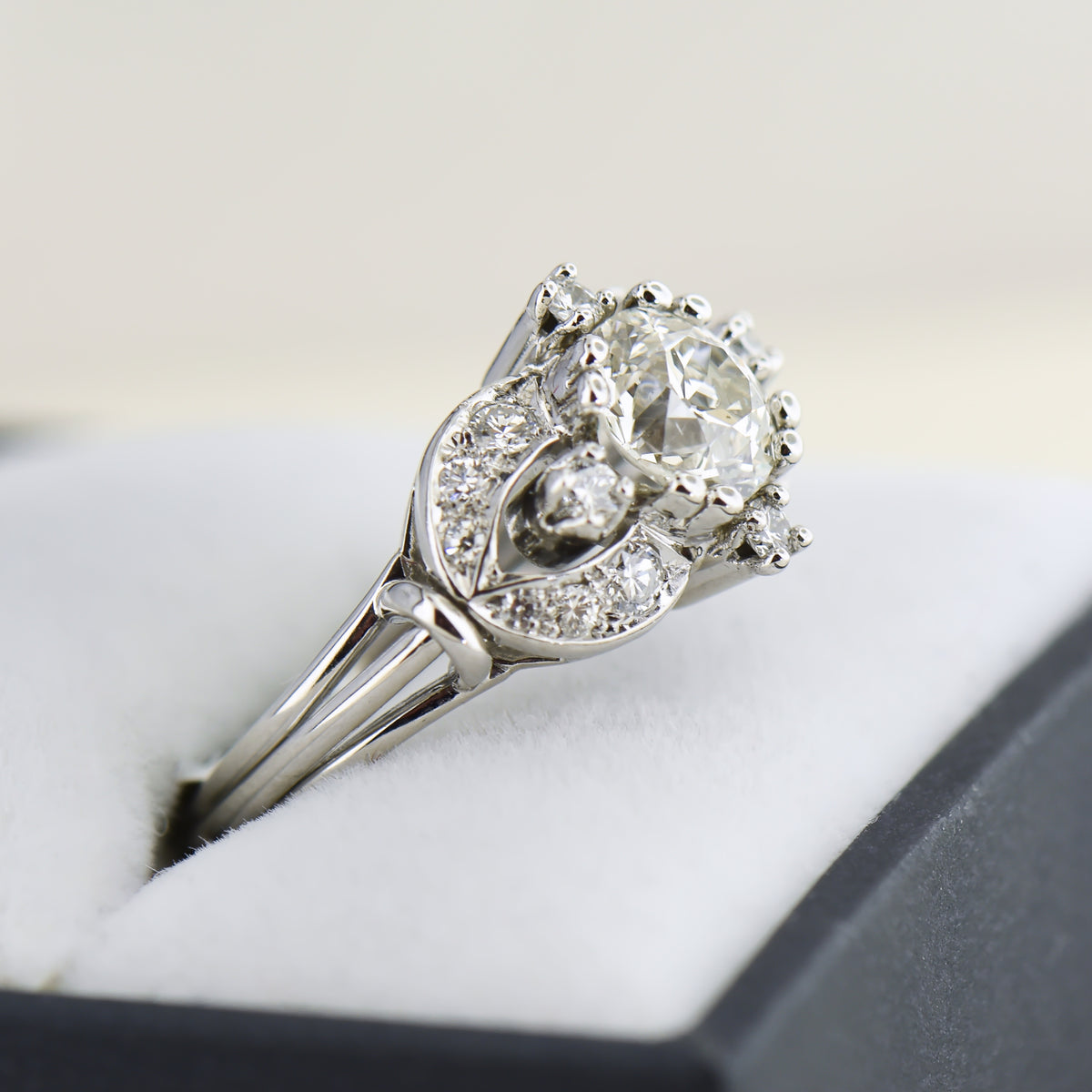 Mid-Century Engagement Ring with Large Old Euro Diamond