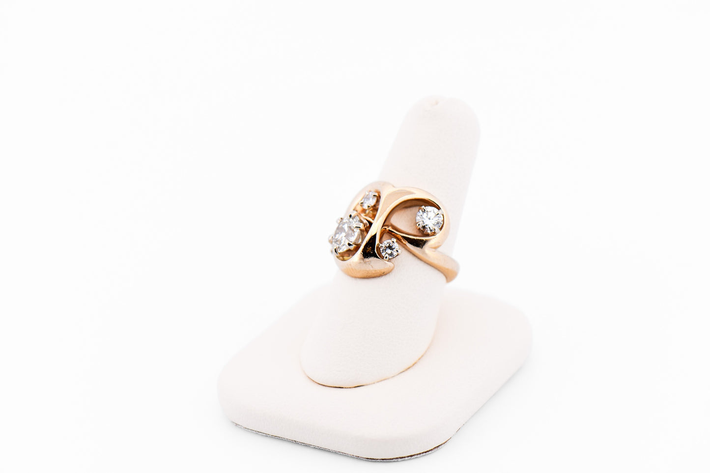 Mid-Century Freeform Sculptural Gold & Diamond Ring with 1ct Old Euro Center