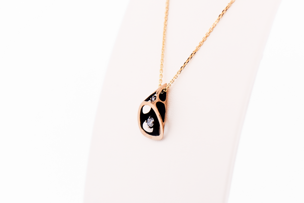 Mid-Century Modern Brutalist Pendant with Gold, Diamonds and Black Antiquing
