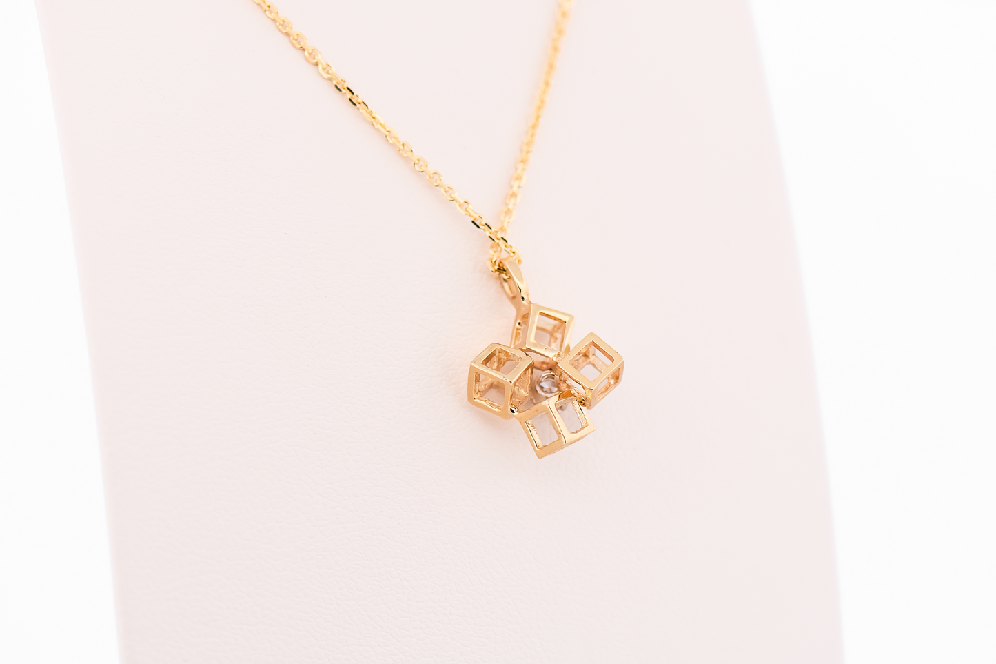 Mid-Century Modern Cubist Gold Pendant with Diamond Accent