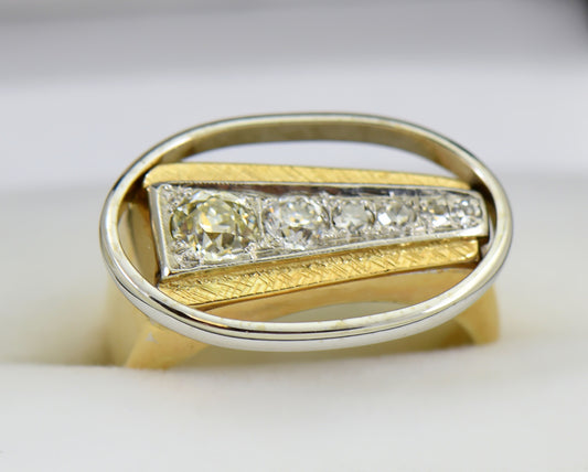 Mid-Century Space Age Gents Ring with Diamonds in Two-Tone Gold