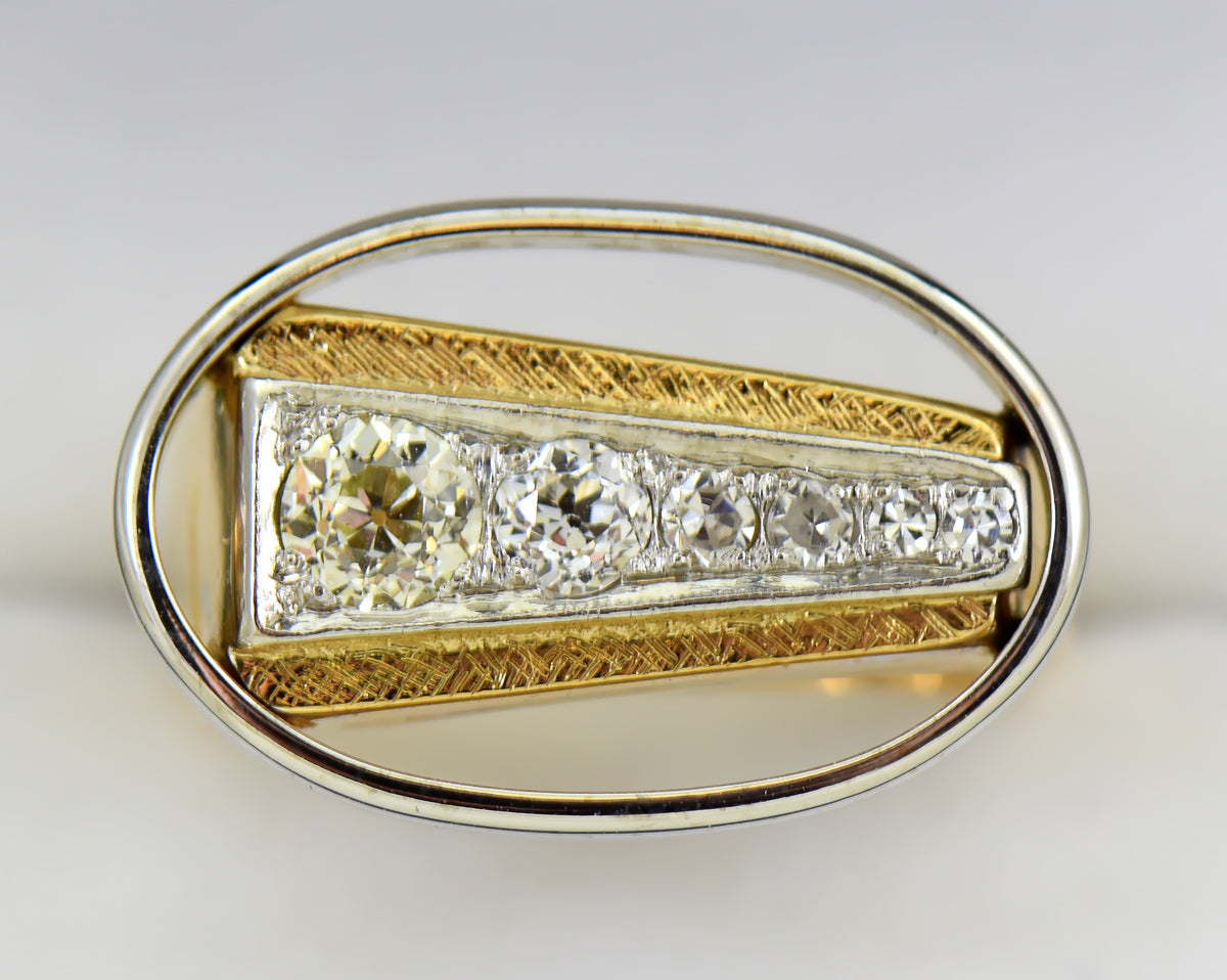 Mid-Century Space Age Gents Ring with Diamonds in Two-Tone Gold