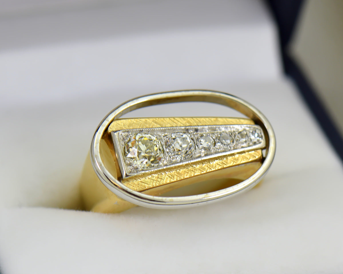 Mid-Century Space Age Gents Ring with Diamonds in Two-Tone Gold