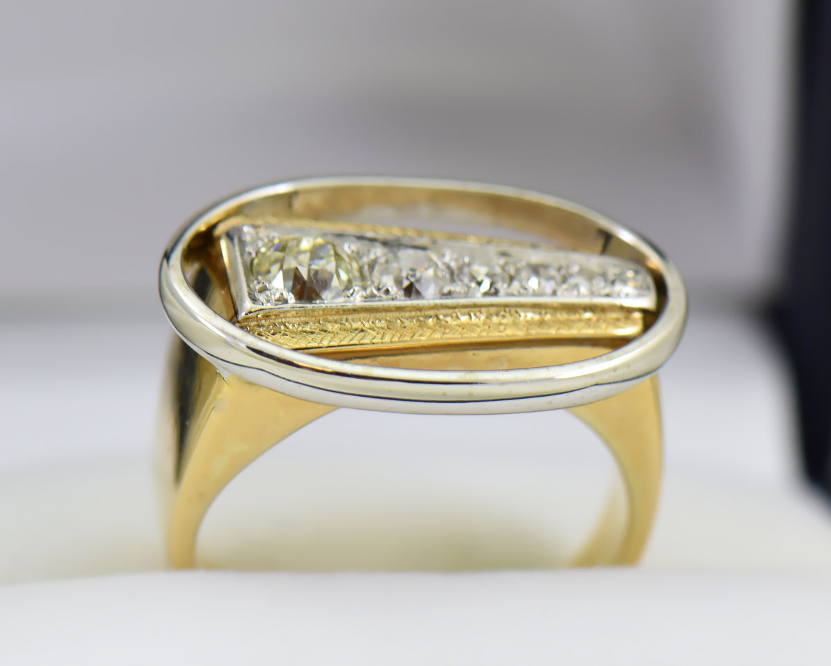 Mid-Century Space Age Gents Ring with Diamonds in Two-Tone Gold