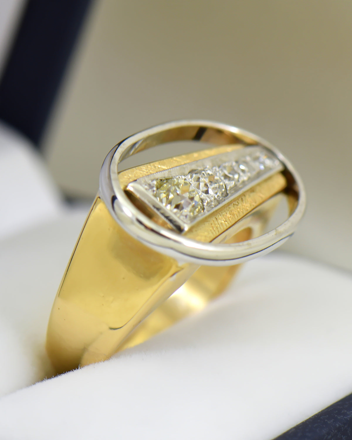 Mid-Century Space Age Gents Ring with Diamonds in Two-Tone Gold