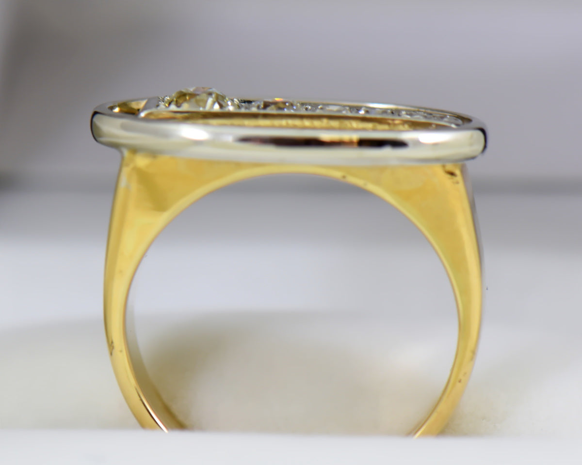 Mid-Century Space Age Gents Ring with Diamonds in Two-Tone Gold