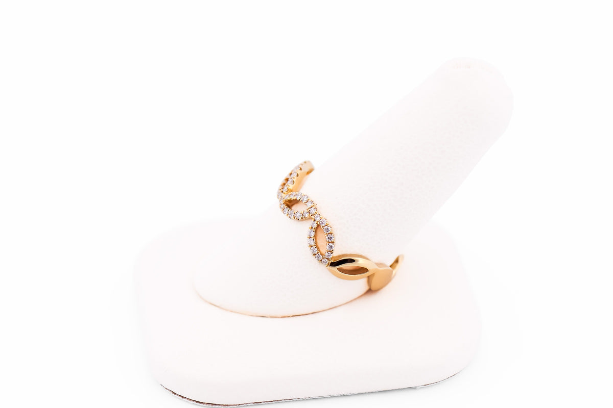 Modern 18k Yellow Gold & Diamond Leaf Wedding Band or Anniversary Ring